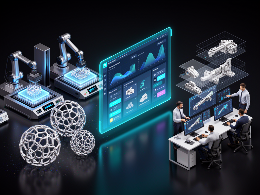 Isometric illustration of a 3D printer and digital controls