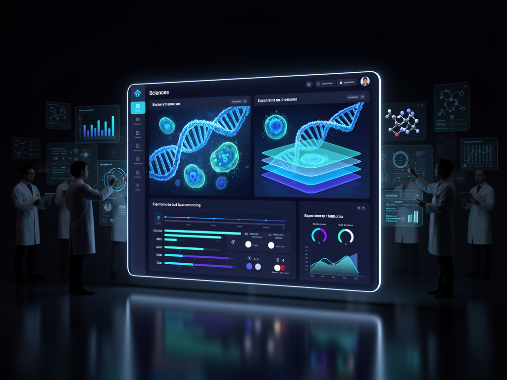 Isometric illustration of DNA and biological data visualization
