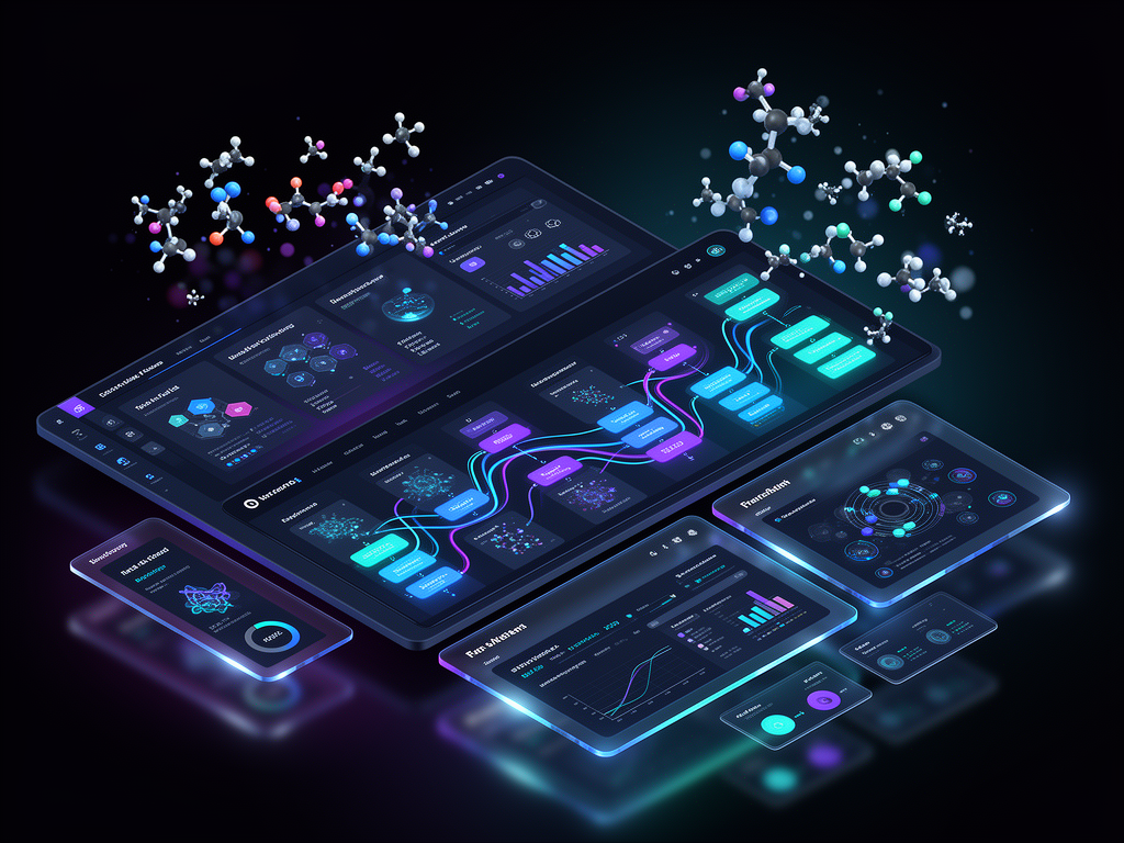 Isometric illustration of laboratory and pharmaceutical workflows